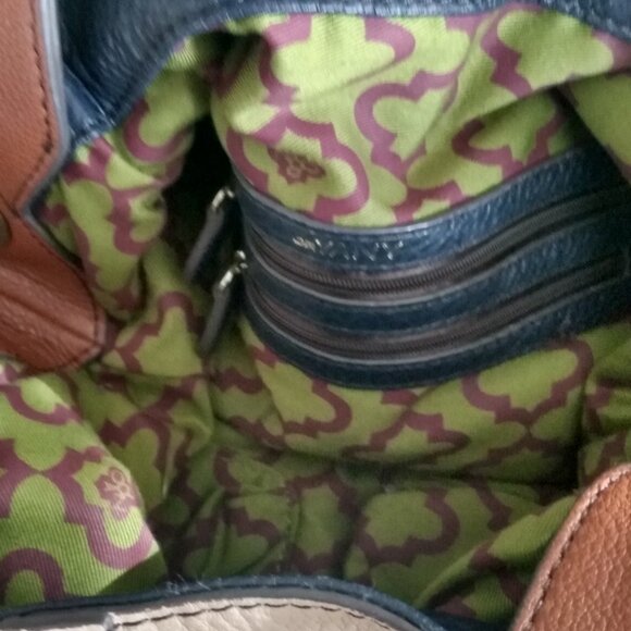 Or YANY BLUE/TAN LEATHER COLOR BLOCK WOMEN'S HOBO CROSSBODY BAG - Picture 5 of 9